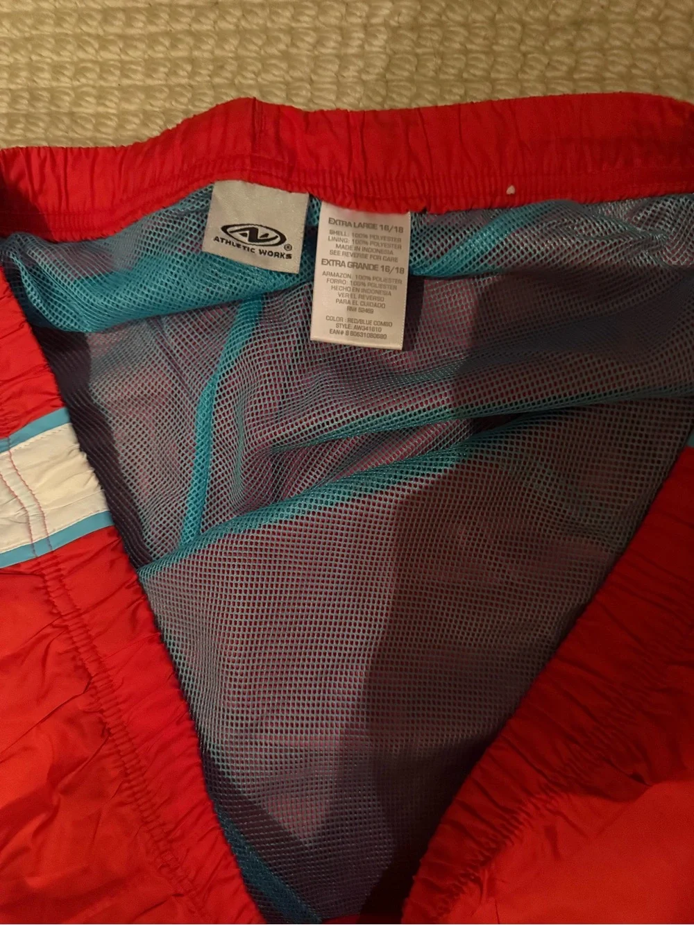 Athletic Works Red Track Joggers with White & Light Blue Side Stripes